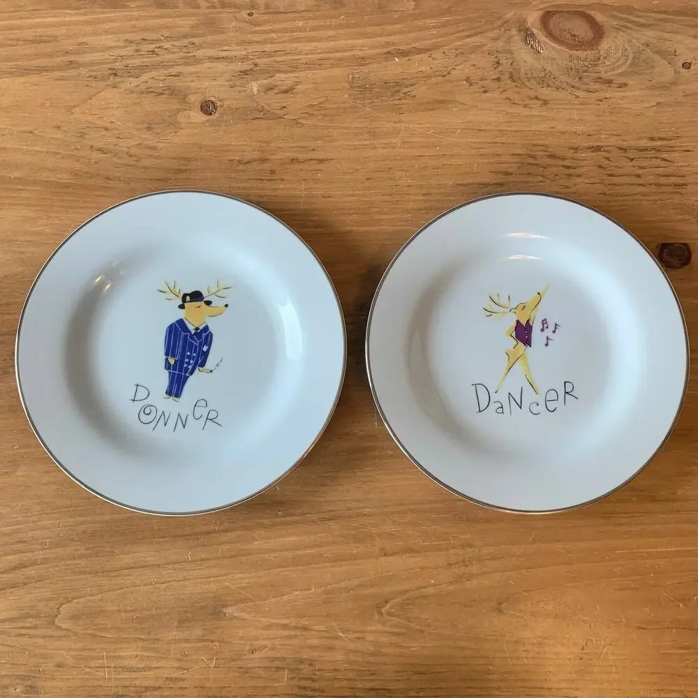 Pottery Barn Reindeer Plates Dessert Salad Plates 8.5